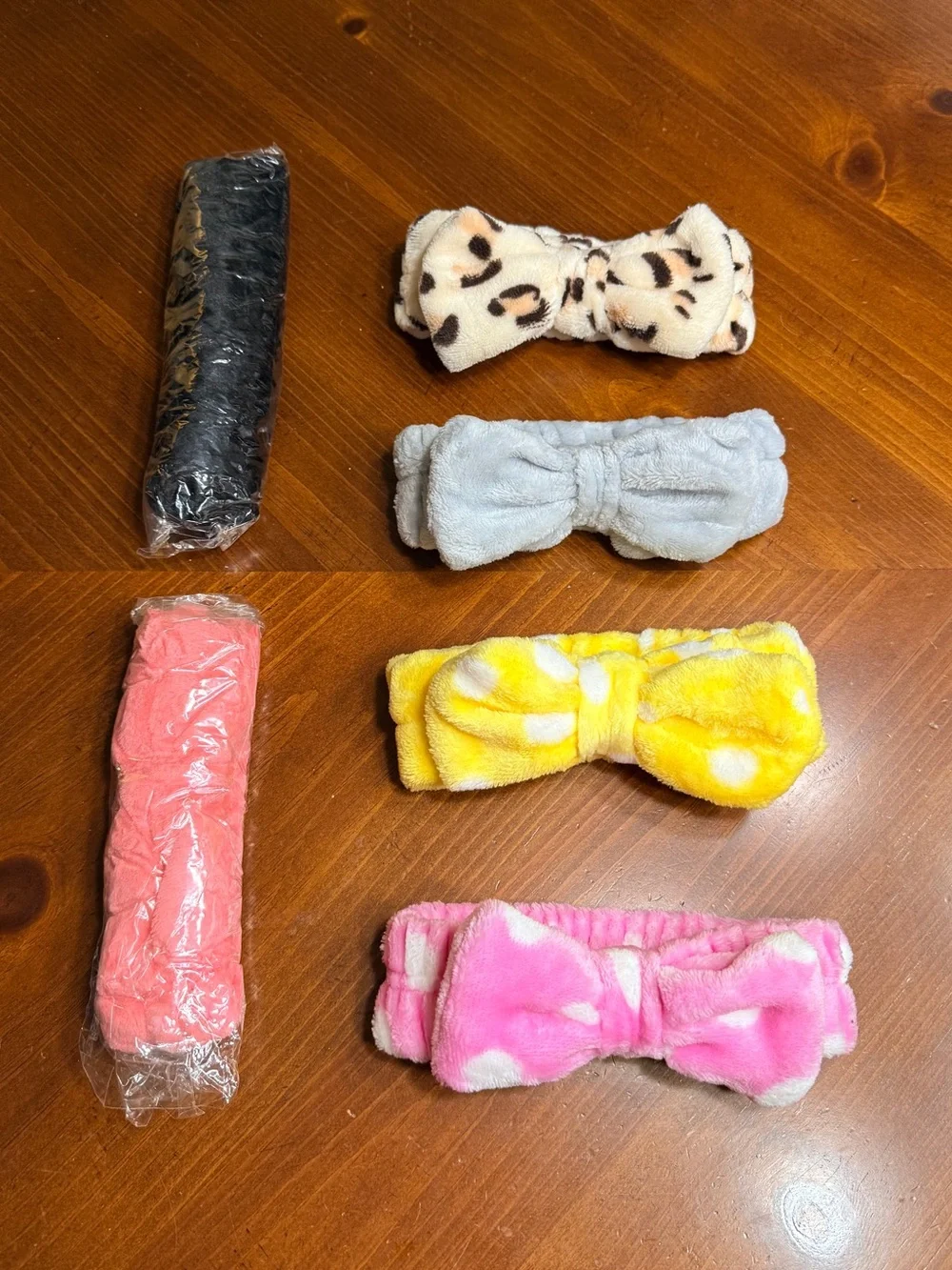 Plush Stretchy Spa/Makeup Headbands w/ Removable Bow (Bundle of 6)